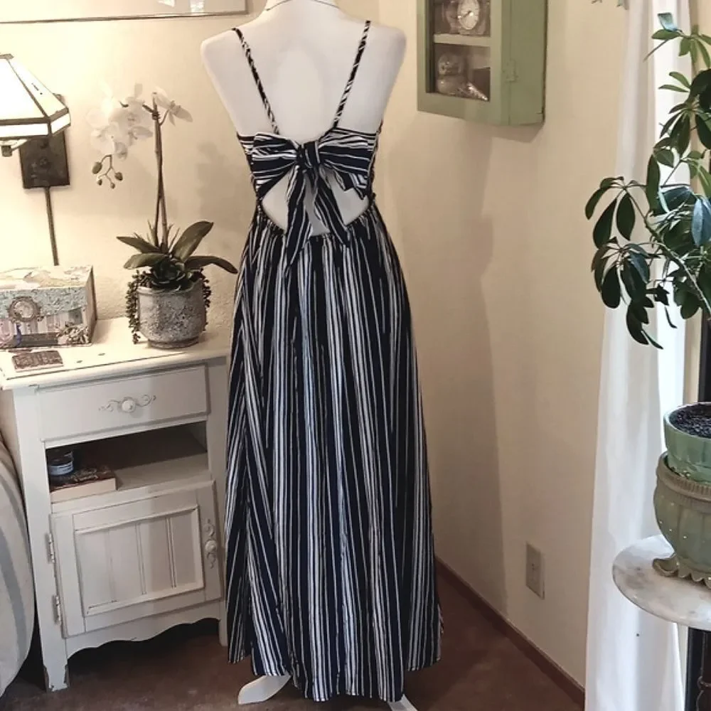 Zaful Navy and White Striped Maxi Dress. Nautical. Festival. Beachy.